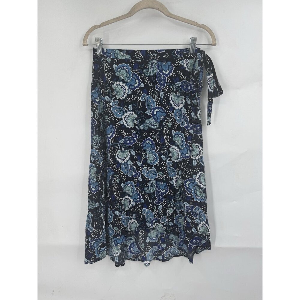 LOFT Wrap Skirt Women 00 Blue‎ Botanical Coquette Prairie Floral Midi Skirt